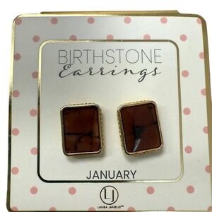 Laura Janelle Garnet Red Brown Stud Earrings‎ Minimalist Gift